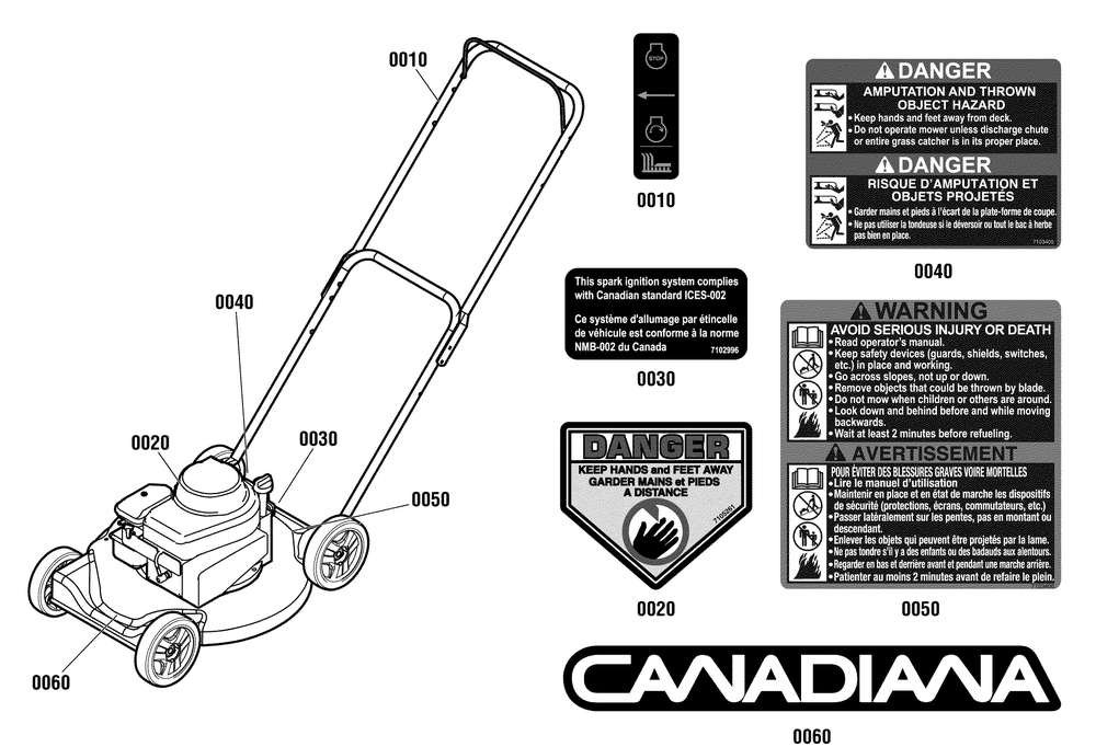 Decals Group (7502966) Diagram and Parts List for 7800902-CD2045FC,450SERIES 2012 Briggs and Stratton Lawn Mower